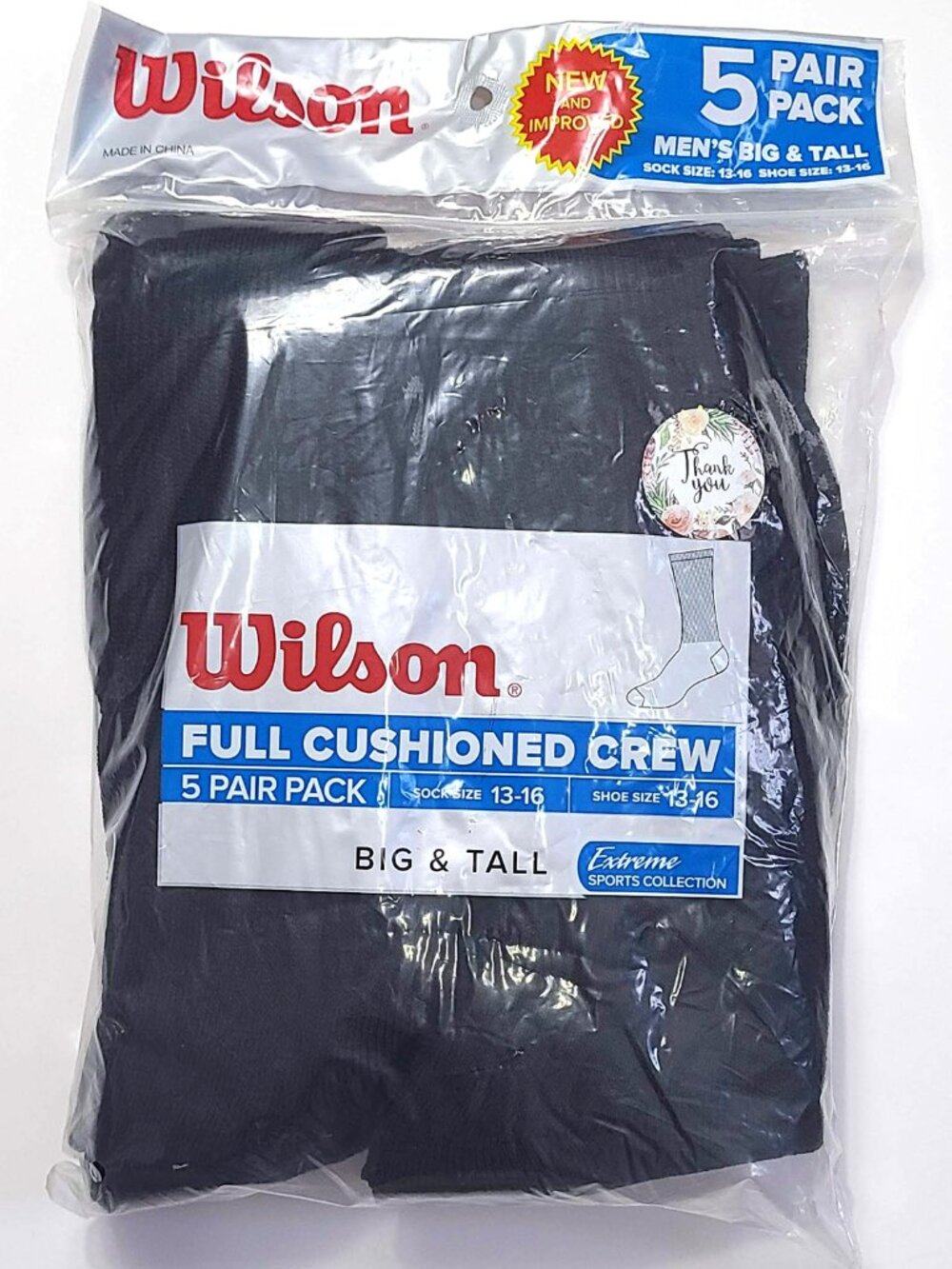 Wilson Extreme Sports NEW Men Big & Tall 13-16 Full Cushioned Crew Socks 5-Pair